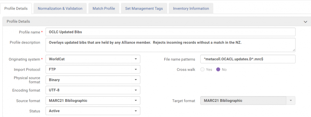 Profile details tab in Alma