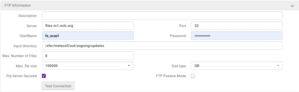 Profile details tab, FTP information