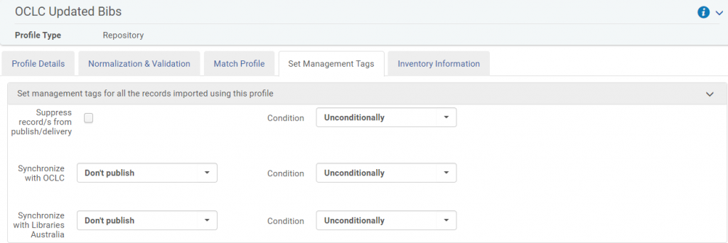 Set Management Tags tab