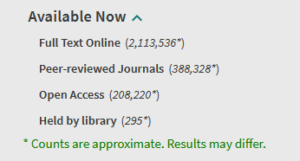 Availability facet with counts beside the list items