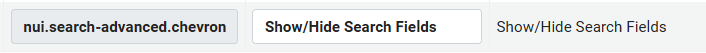 Search Tile Labels custom row for nui.search-advanced.chevron, with the value "Show/Hide Search Fields"