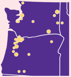 Map of the Pacific Northwest with markers for Alliance institutions